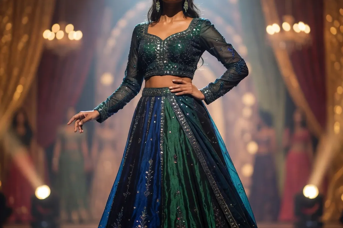 Candidate indienne en tenue ornementee inspiree de Bollywood