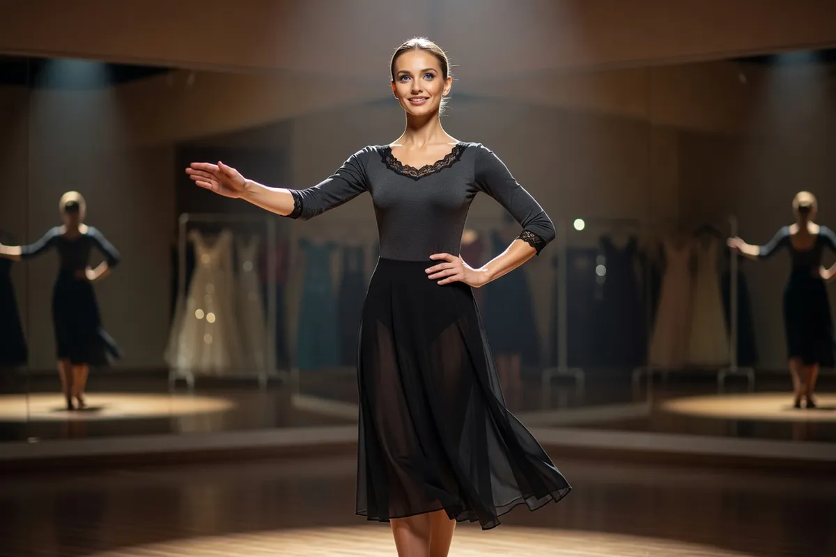 Candidate est-europeenne en repetition de defile dans un studio