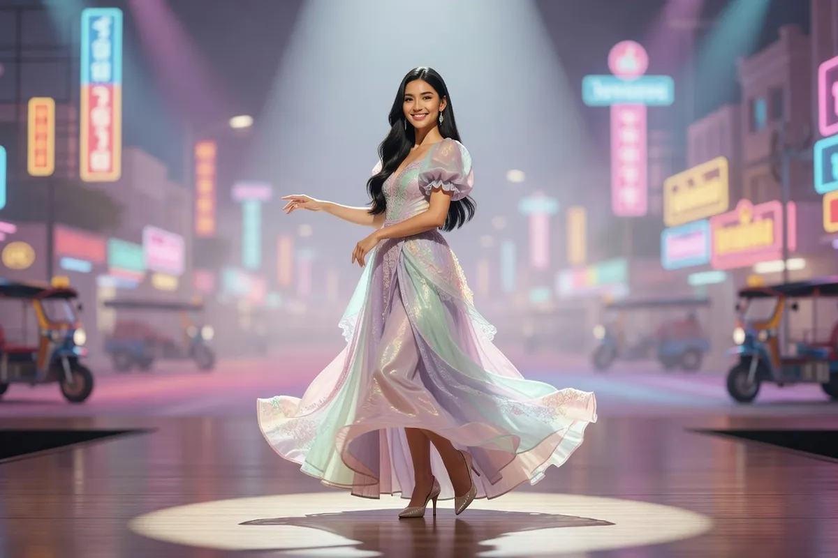 Candidate thailandaise en robe pastel de style kawaii sur scene