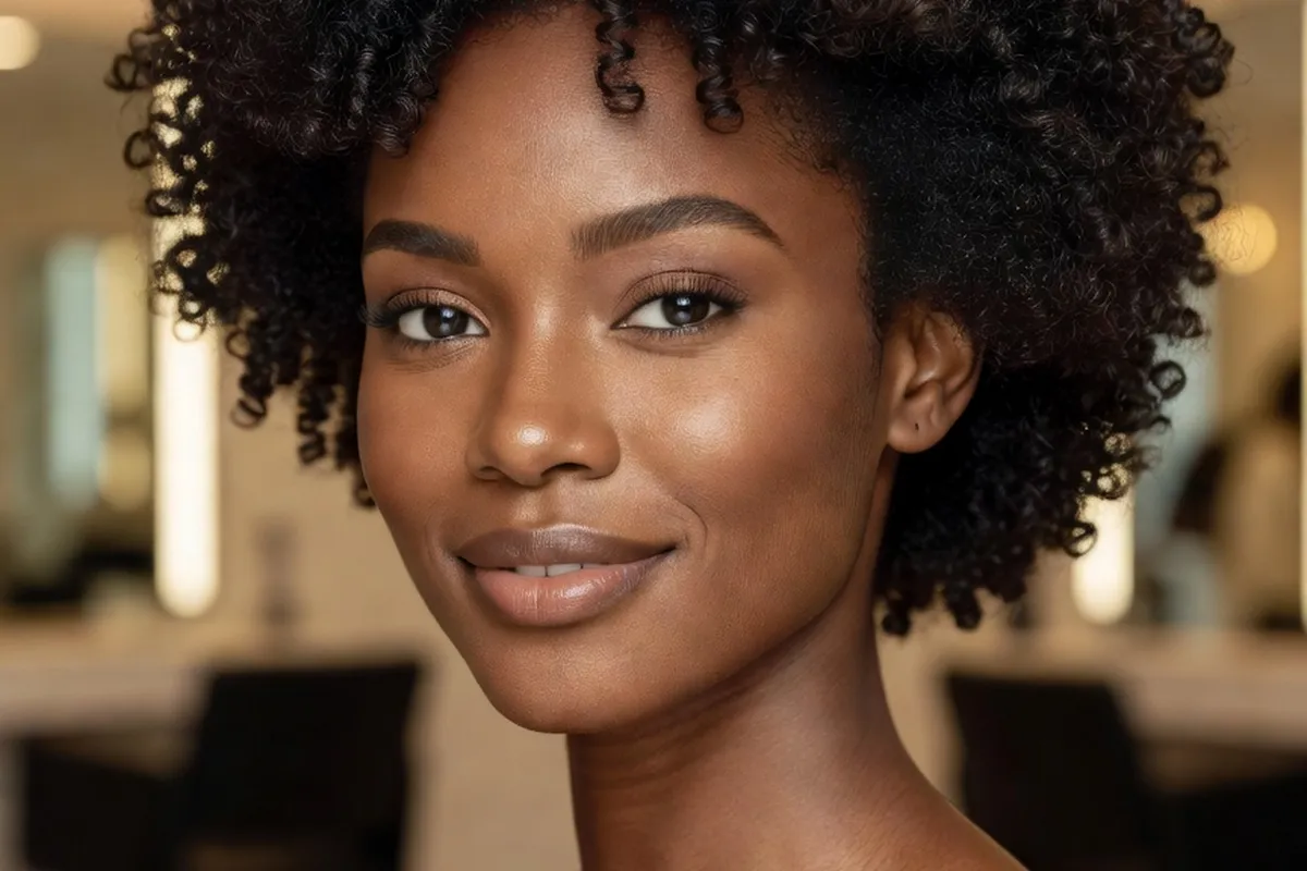 Portrait d'une femme africaine aux cheveux naturels coiffes avec soin