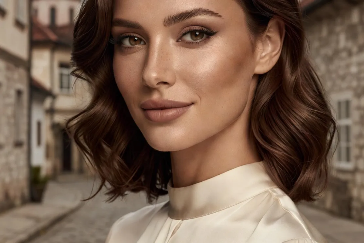 Portrait beaute d'une jeune femme balkanique au maquillage moderne