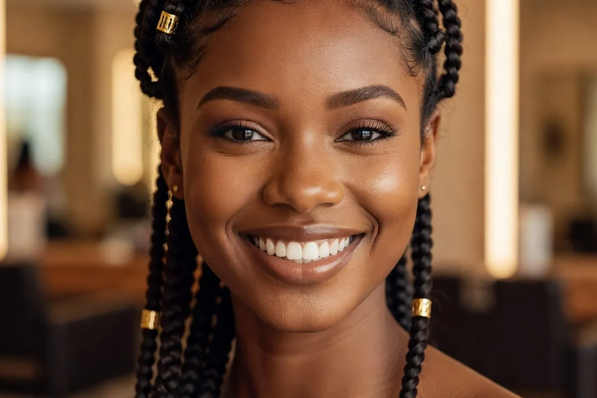 Jeune femme afro-bresilienne avec une coiffure tressee elaboree