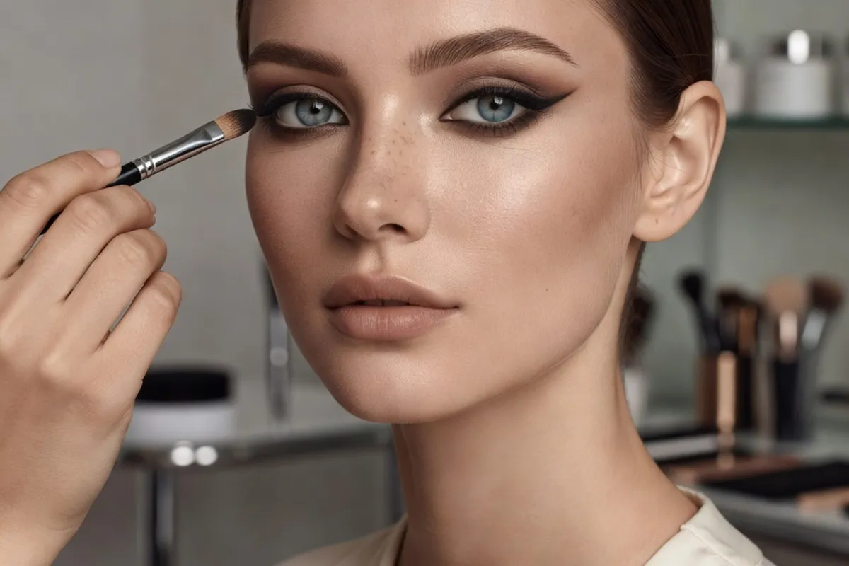 Gros plan sur l'application d'un maquillage des yeux pour une jeune femme russe