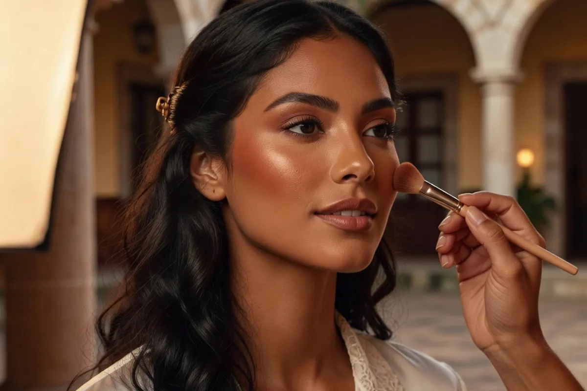 Candidate colombienne recevant les dernieres retouches de maquillage