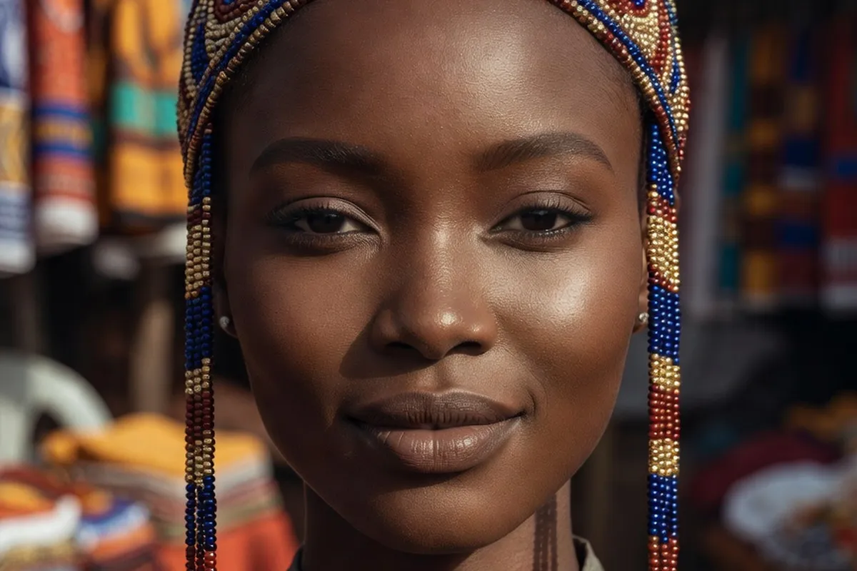 Portrait rapproche d'une coiffe traditionnelle est-africaine