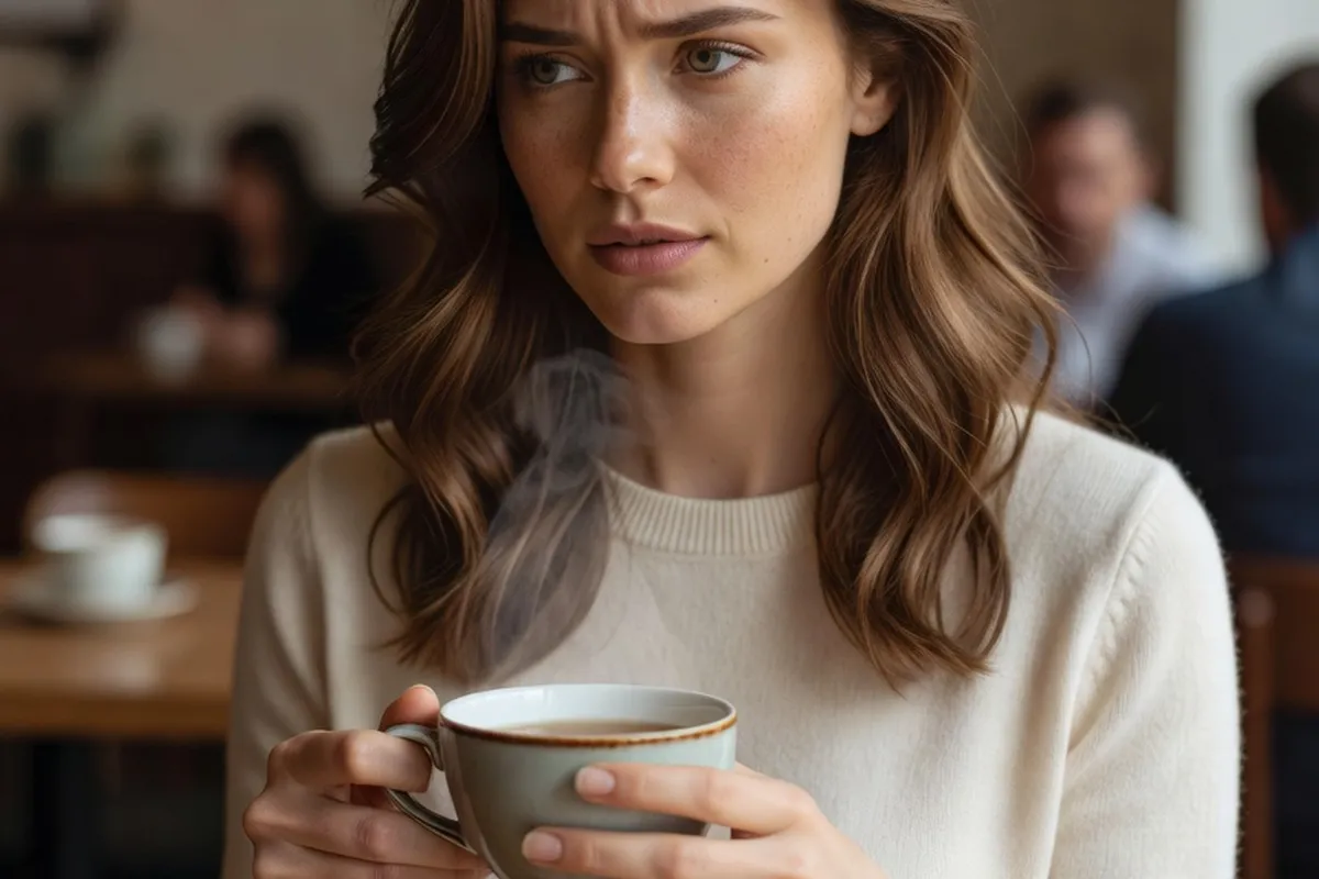 Ancienne candidate de Miss Monde en portrait reflexif dans un cafe
