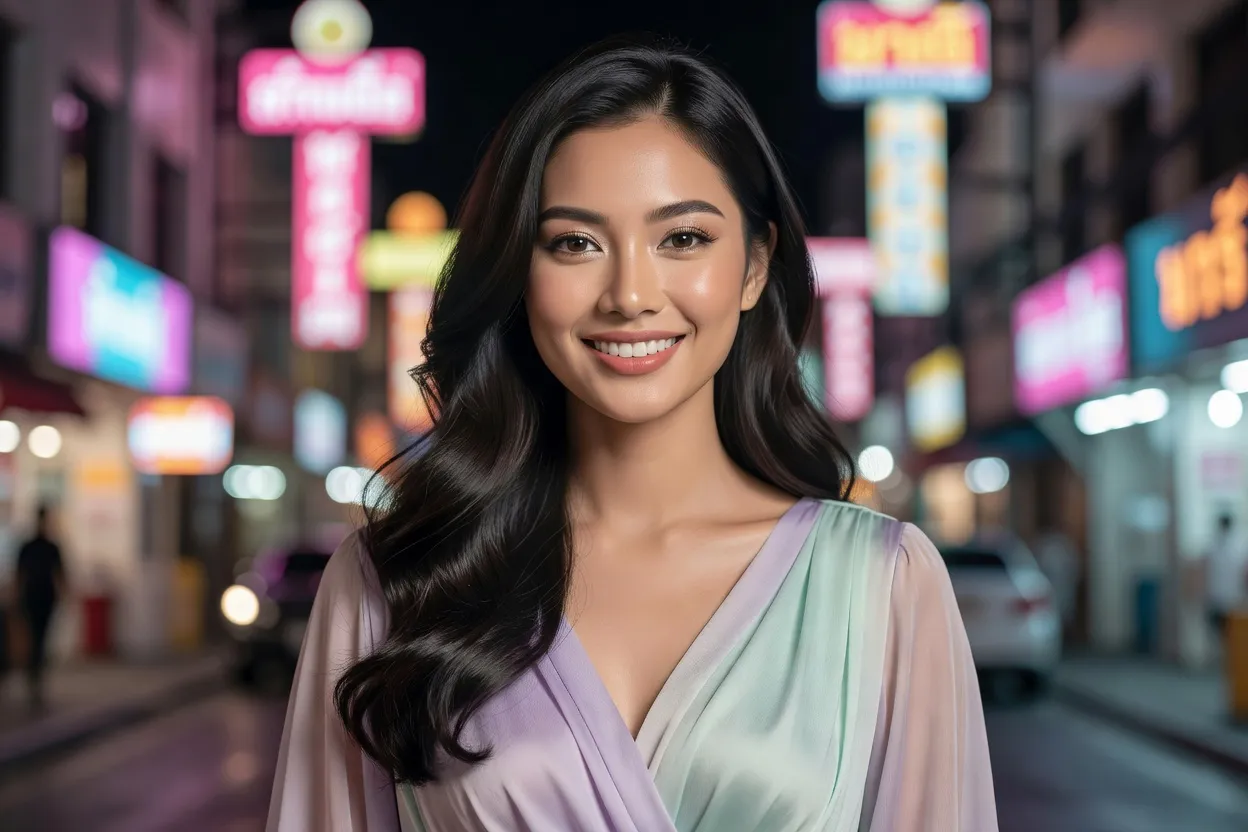 Contraste visuel entre une boutique kawaii à Tokyo et une scène de concours de beauté à Bangkok