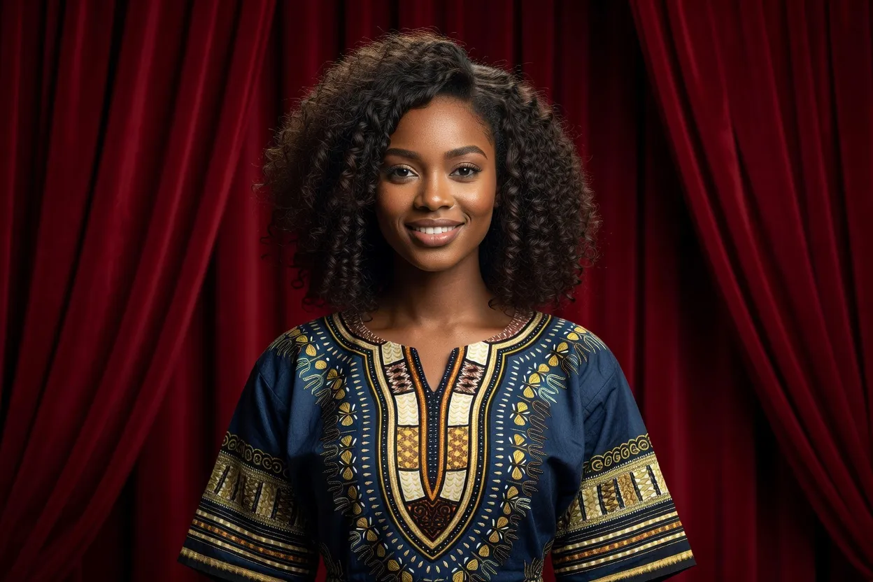 Ambiance de tournage Nollywood avec une actrice nigériane sur un plateau