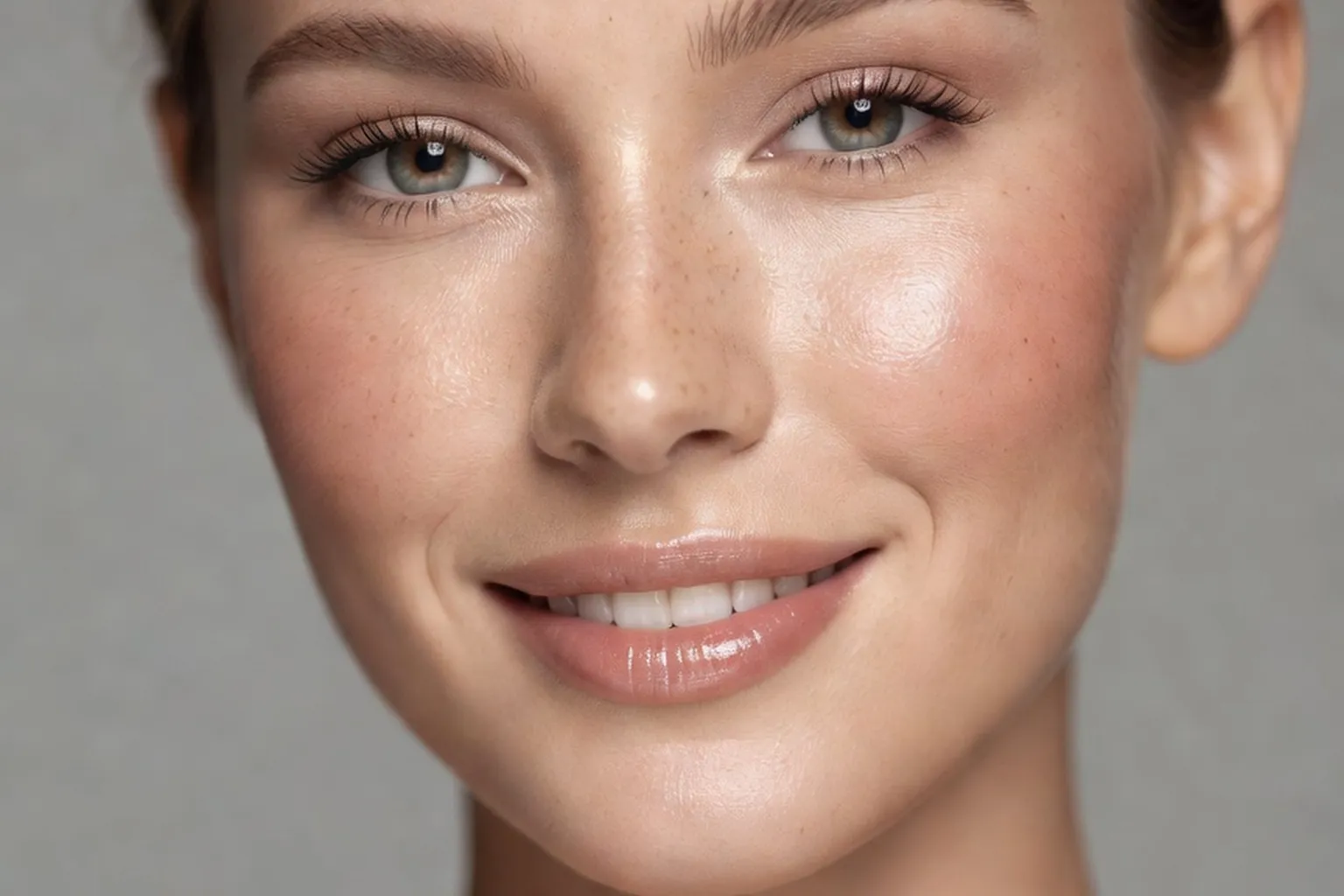 Produits de maquillage et palette de teintes claires évoquant les tendances est-européennes