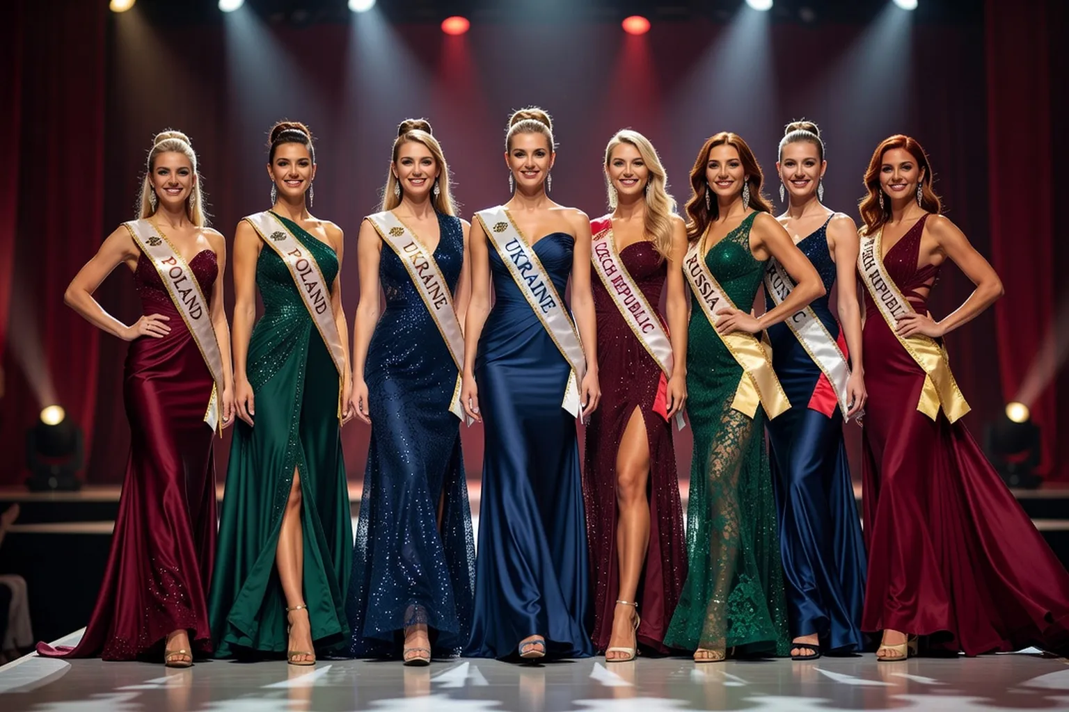 Podium de gala lors d'un grand concours international de beauté